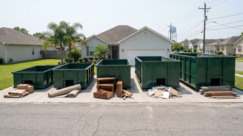 Dumpster rental Harvey LA size comparison with five roll-off dumpsters